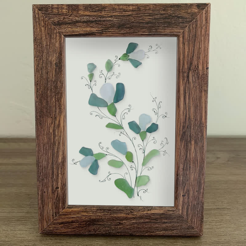 Green And White Fresh Flower Sea Glass Framed Art - image 0