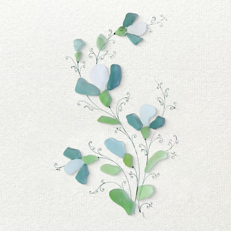 Green And White Fresh Flower Sea Glass Framed Art - image 3