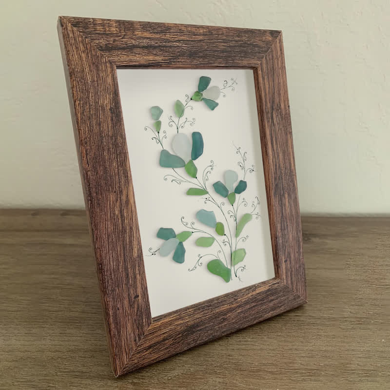 Green And White Fresh Flower Sea Glass Framed Art - image 5