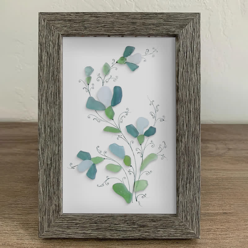 Green And White Fresh Flower Sea Glass Framed Art - image 6