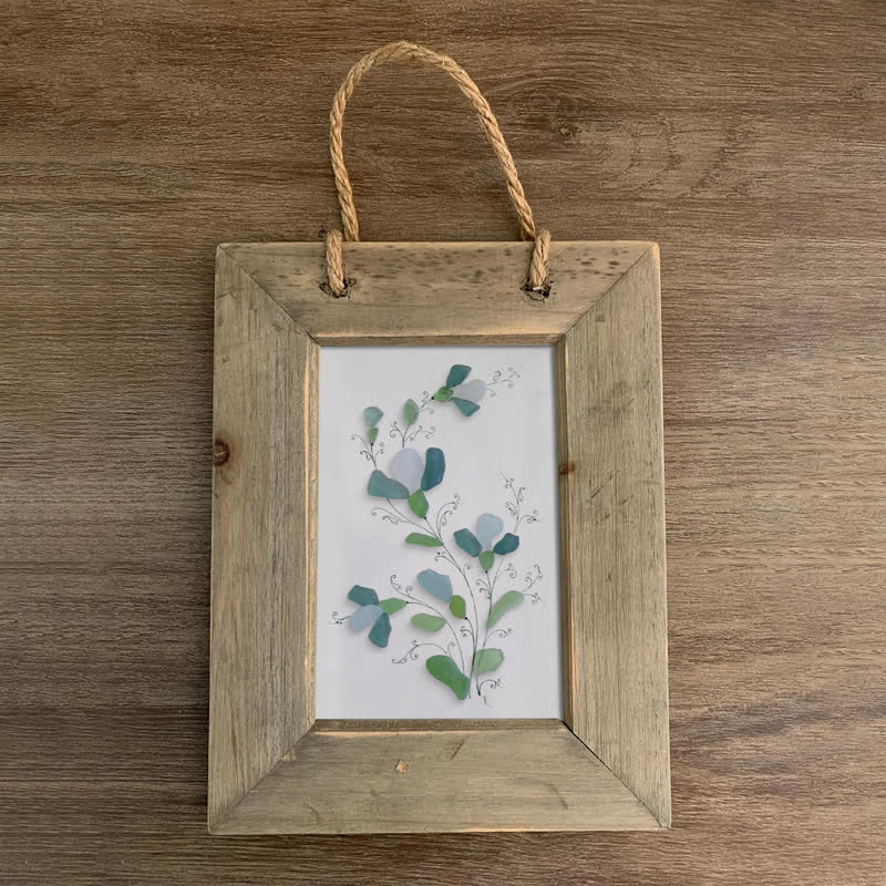 Green And White Fresh Flower Sea Glass Framed Art - image 9
