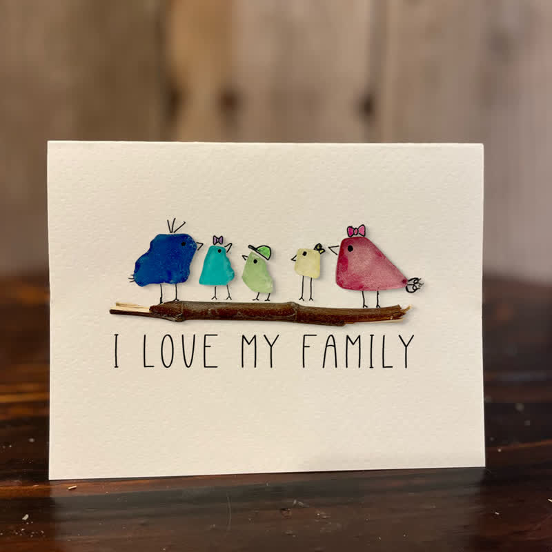 I Love My Family Bird Sea Glass Framed Art - Seaglass Card - 6" X 8" - image 1