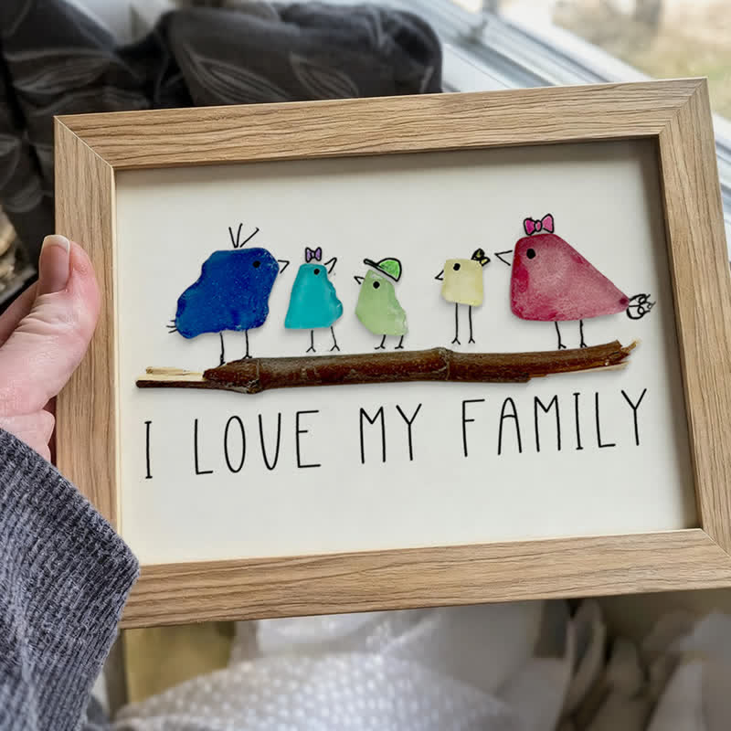 I Love My Family Bird Sea Glass Framed Art - image 0