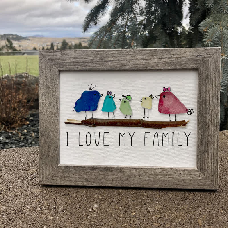 I Love My Family Bird Sea Glass Framed Art - image 3
