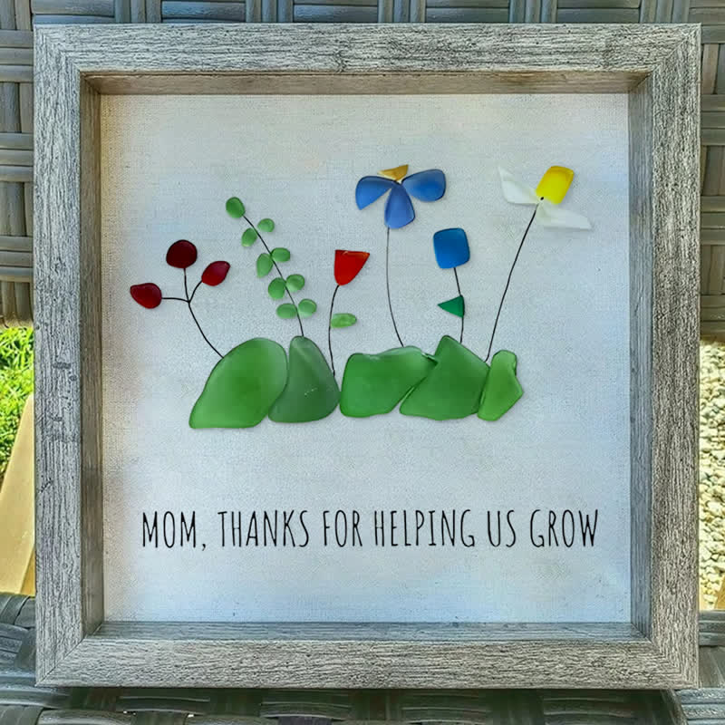 Mom Thanks For Helping Us Grow Sea Glass Framed Art - image 5