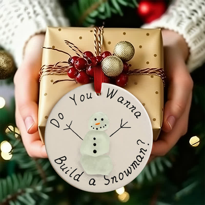 Build A Snowman Winter Sea Glass Hanging Ornament - image 3