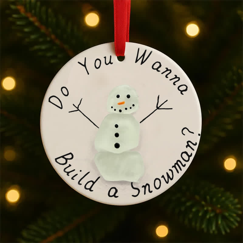 Build A Snowman Winter Sea Glass Hanging Ornament - image 2