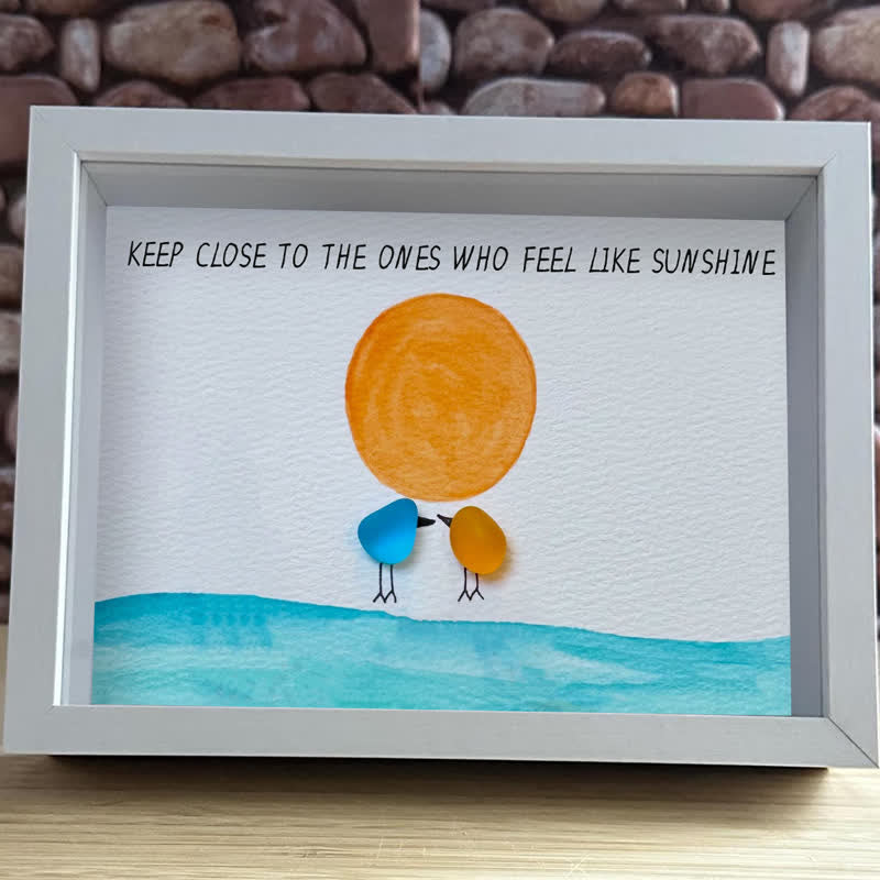 Birds Watching The Sunrise Friendship Sea Glass Framed Art - image 0