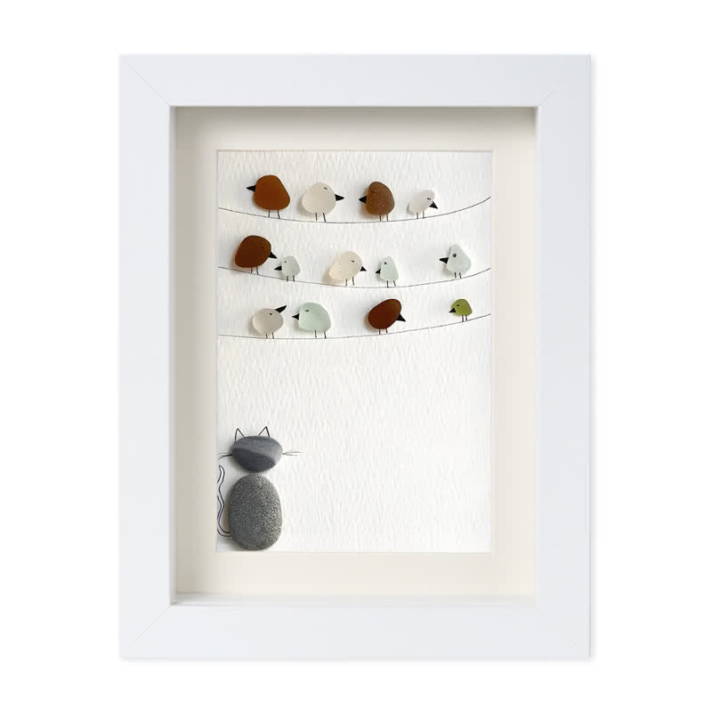 Birds On A Wire & Curious Cat Sea Glass Framed Art - White - 6" X 8" - image 12