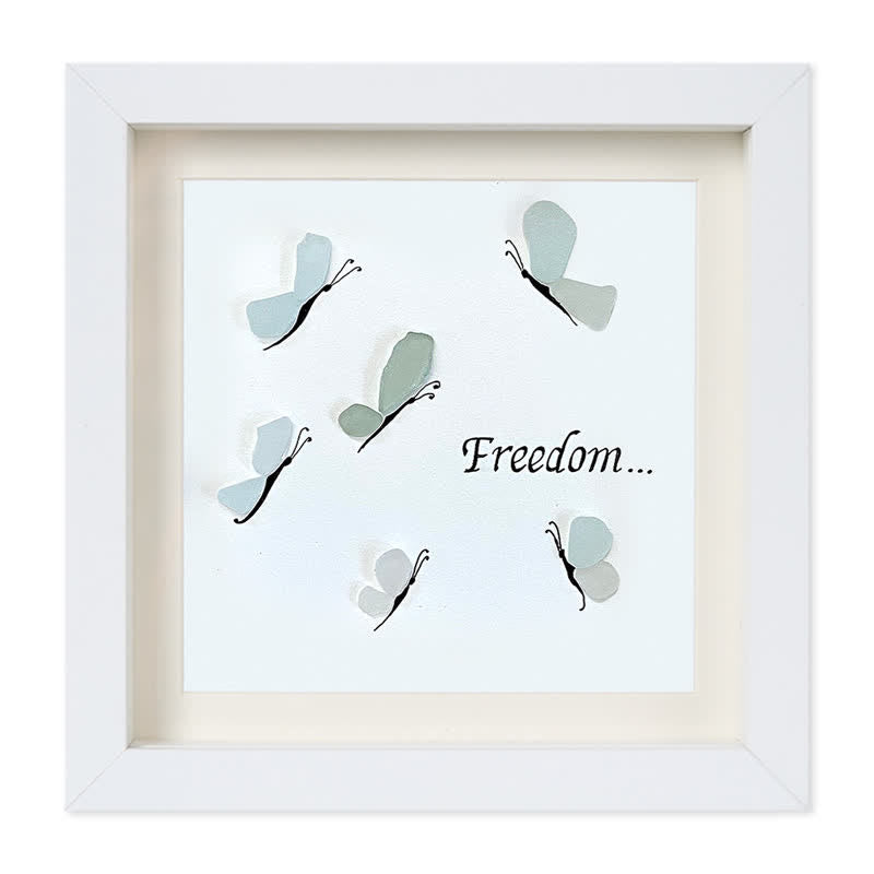 "Freedom..." Butterflies Sea Glass Framed Art - White - 8" X 8" - image 12