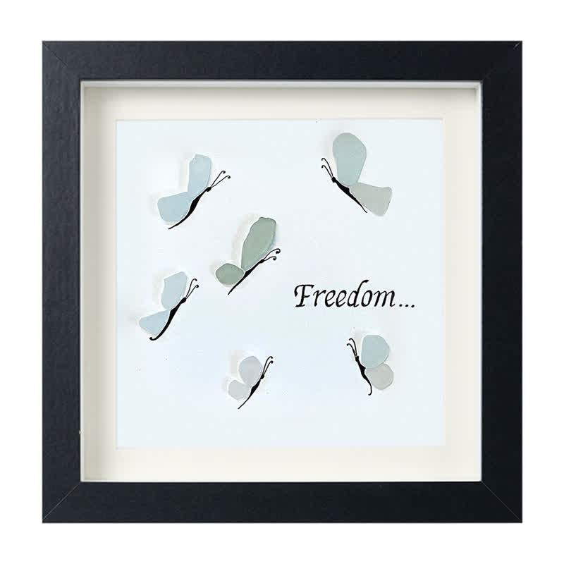 "Freedom..." Butterflies Sea Glass Framed Art - Black - 8" X 8" - image 11