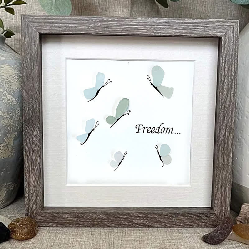 "Freedom..." Butterflies Sea Glass Framed Art - image 0