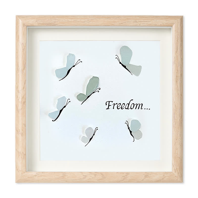 "Freedom..." Butterflies Sea Glass Framed Art - Oak - 8" X 8" - image 9