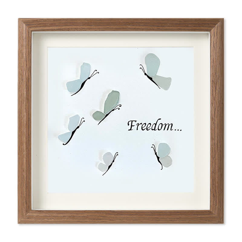 "Freedom..." Butterflies Sea Glass Framed Art - Walnut Brown - 8" X 8" - image 10
