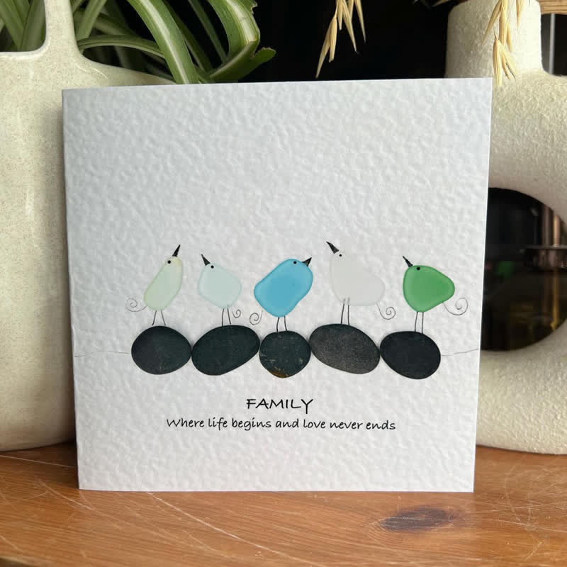 Warm Birds Love Family Sea Glass Framed Art - Seaglass Card - 8" X 8" - image 1