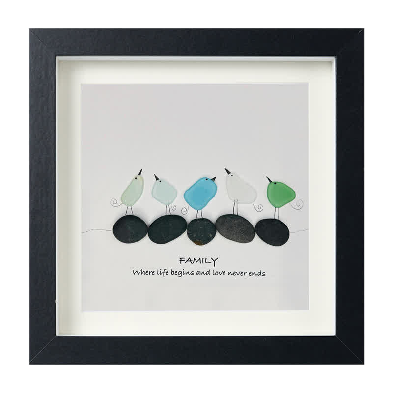Warm Birds Love Family Sea Glass Framed Art - Black - 8" X 8" - image 10