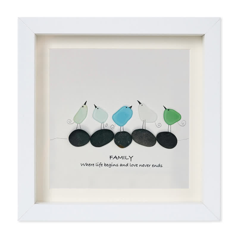 Warm Birds Love Family Sea Glass Framed Art - White - 8" X 8" - image 11