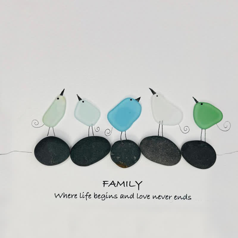 Warm Birds Love Family Sea Glass Framed Art - image 3