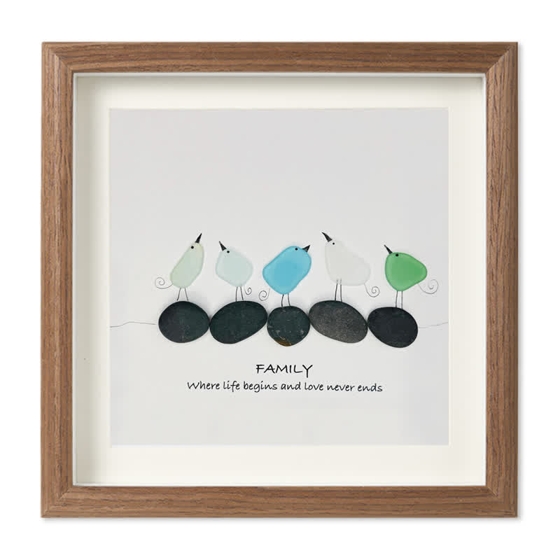 Warm Birds Love Family Sea Glass Framed Art - Walnut Brown - 8" X 8" - image 9