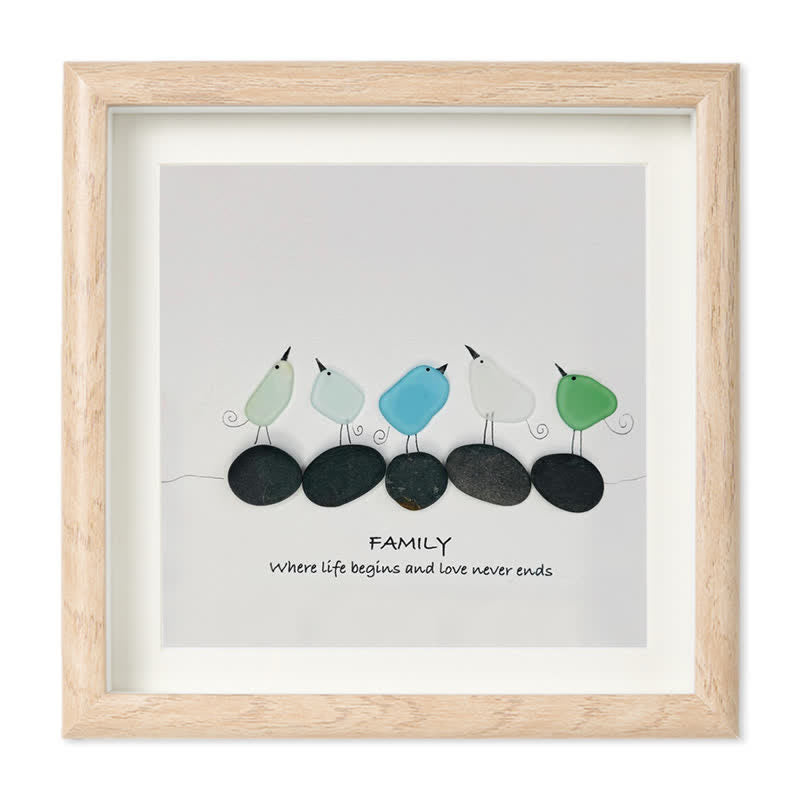 Warm Birds Love Family Sea Glass Framed Art - Oak - 8" X 8" - image 8