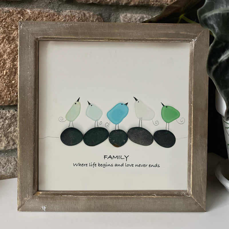 Warm Birds Love Family Sea Glass Framed Art - image 4