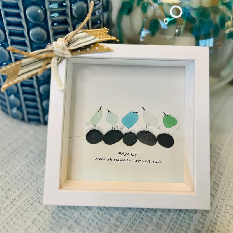 Warm Birds Love Family Sea Glass Framed Art - image 6