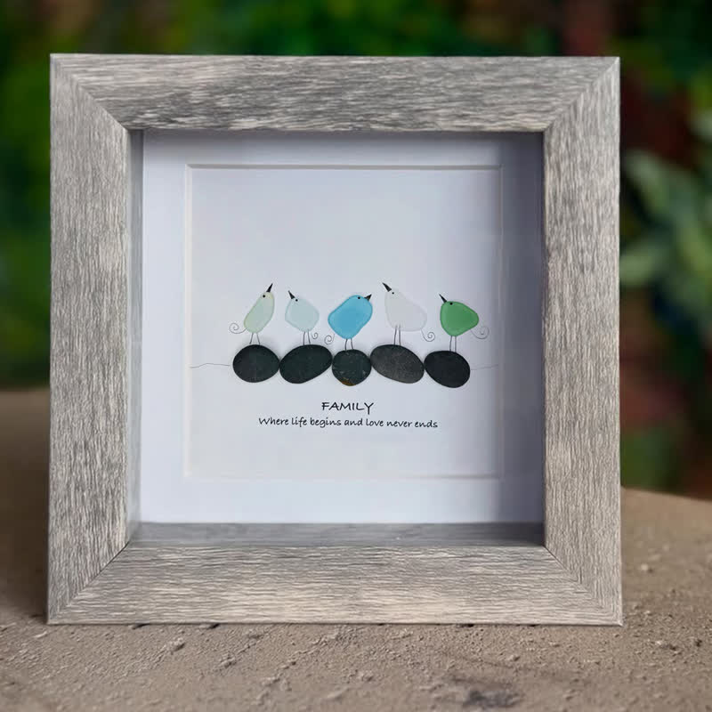 Warm Birds Love Family Sea Glass Framed Art - image 5