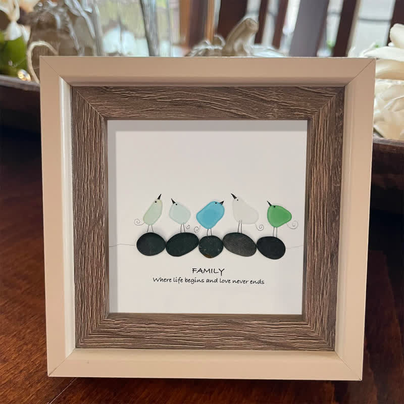 Warm Birds Love Family Sea Glass Framed Art - image 7
