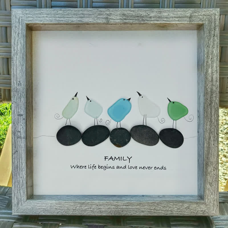 Warm Birds Love Family Sea Glass Framed Art - image 0