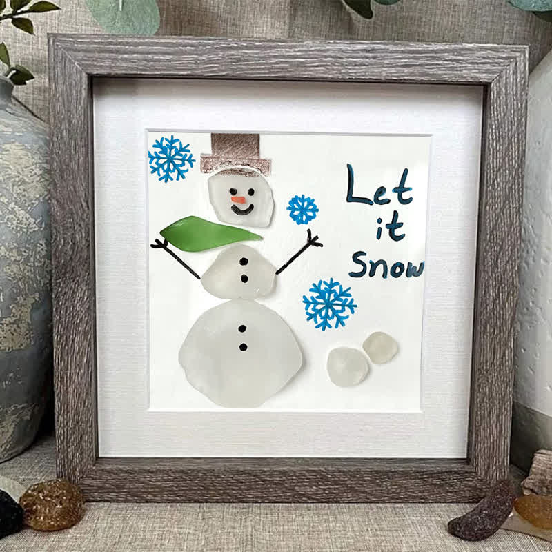 "Let It Snow" Snowman Sea Glass Framed Art - image 4