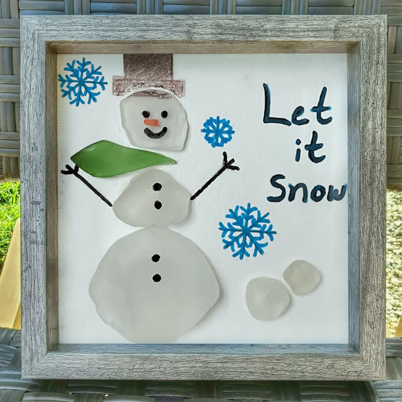 "Let It Snow" Snowman Sea Glass Framed Art - image 5