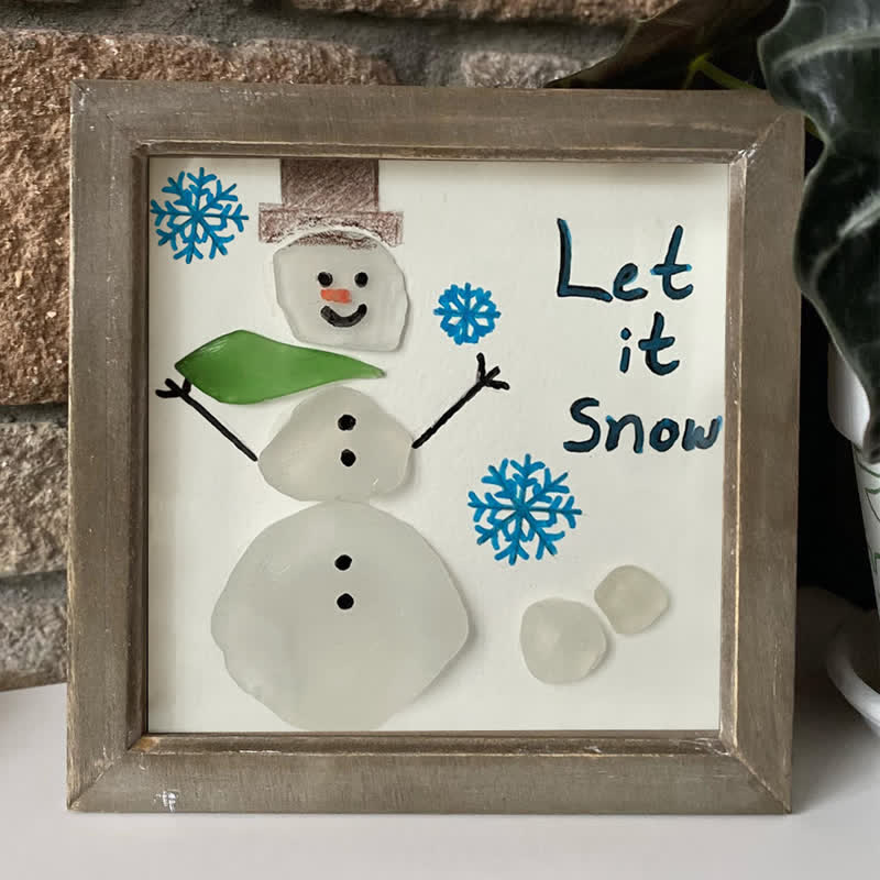 "Let It Snow" Snowman Sea Glass Framed Art - image 3