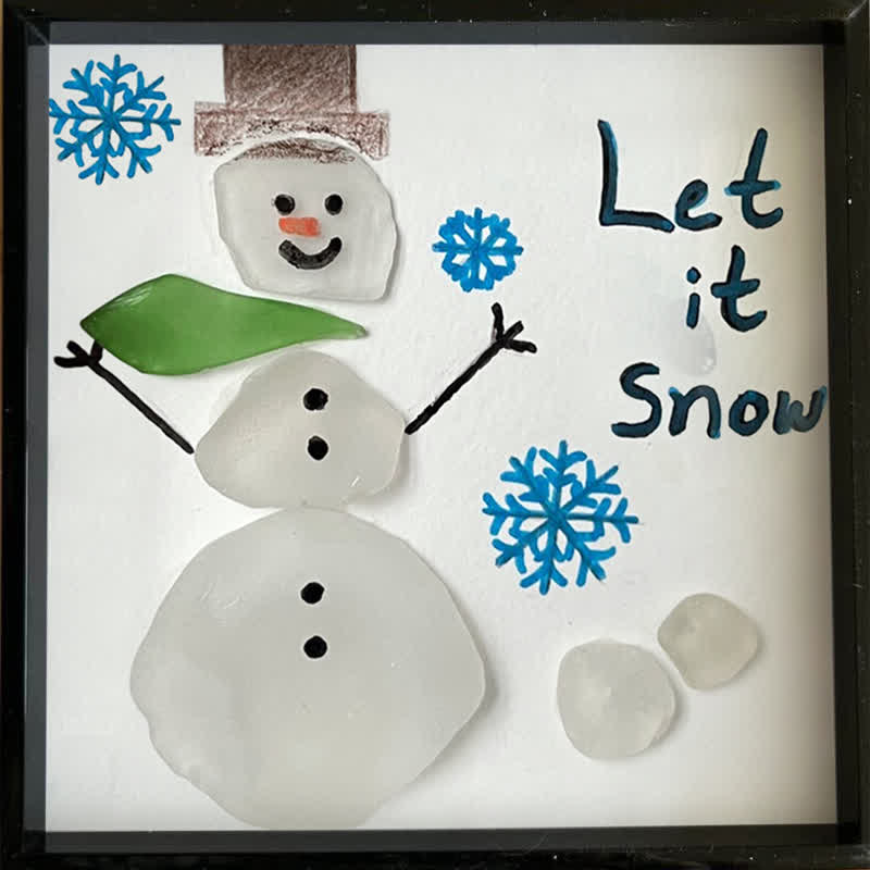 "Let It Snow" Snowman Sea Glass Framed Art - image 9