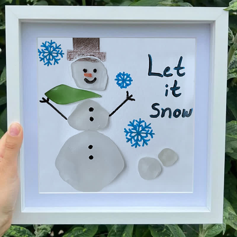 "Let It Snow" Snowman Sea Glass Framed Art - image 8