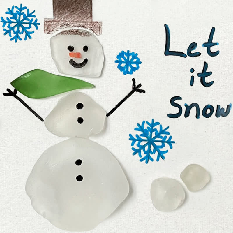 "Let It Snow" Snowman Sea Glass Framed Art - image 2