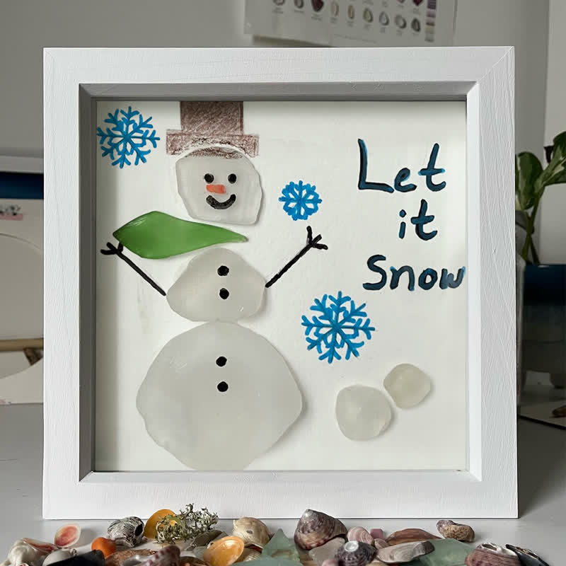 "Let It Snow" Snowman Sea Glass Framed Art - image 7
