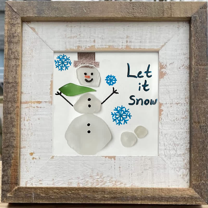 "Let It Snow" Snowman Sea Glass Framed Art - image 6