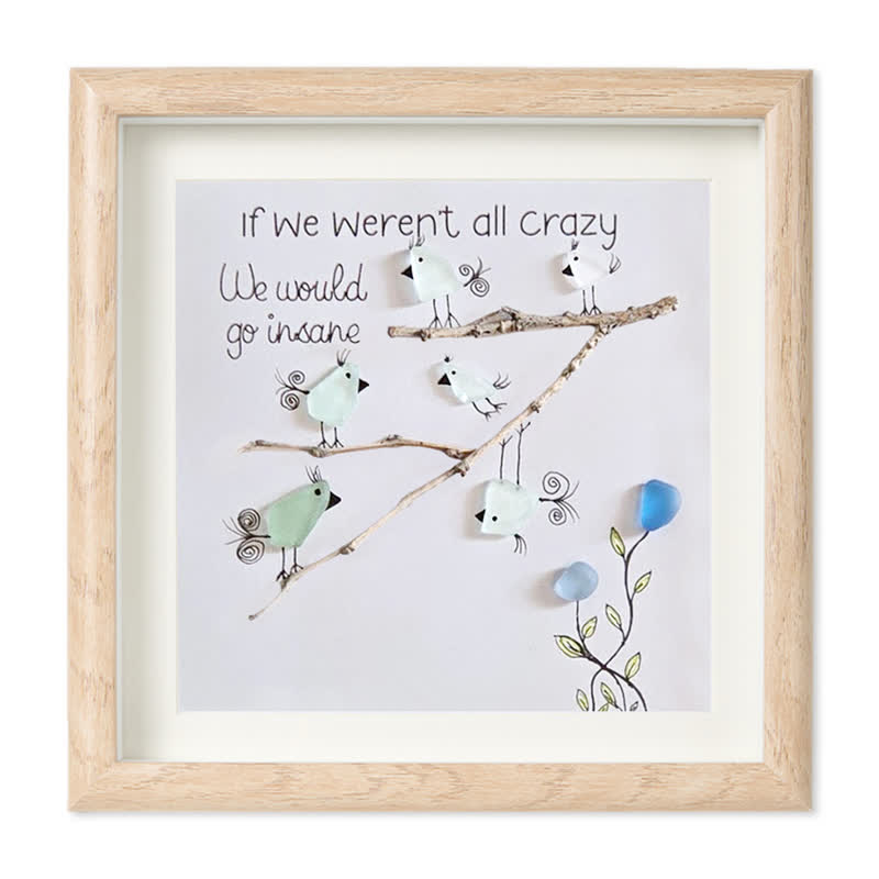 Carefree Vibe Birds Sea Glass Framed Art - Oak - 8" X 8" - image 7