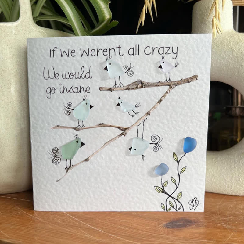 Carefree Vibe Birds Sea Glass Framed Art - Seaglass Card - 8" X 8" - image 1