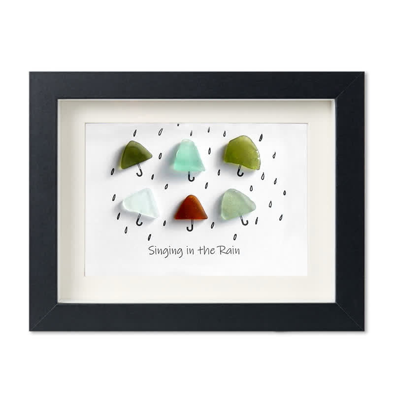 "Singing in the Rain" Umbrella Sea Glass Framed Art - Black - 6" X 8" - image 14