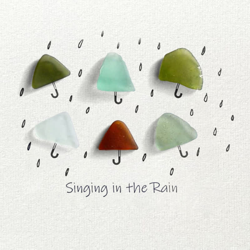 "Singing in the Rain" Umbrella Sea Glass Framed Art - image 2