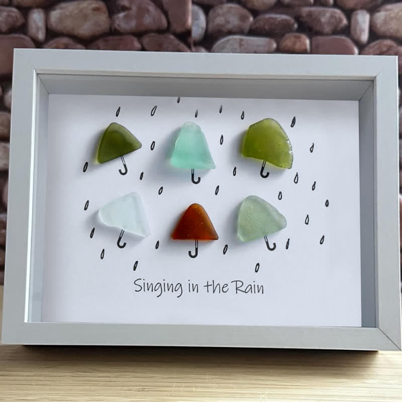 "Singing in the Rain" Umbrella Sea Glass Framed Art - image 0