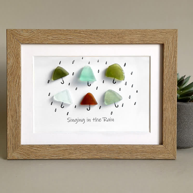 "Singing in the Rain" Umbrella Sea Glass Framed Art - image 5