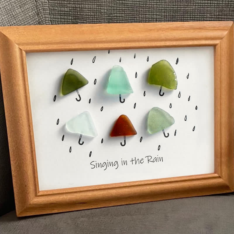 "Singing in the Rain" Umbrella Sea Glass Framed Art - image 4
