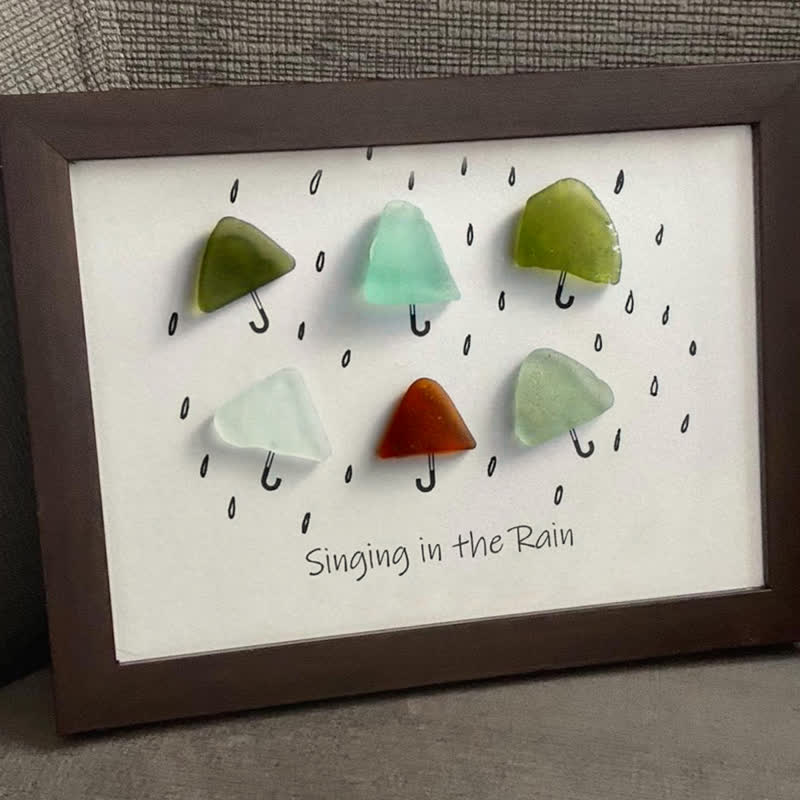 "Singing in the Rain" Umbrella Sea Glass Framed Art - image 6