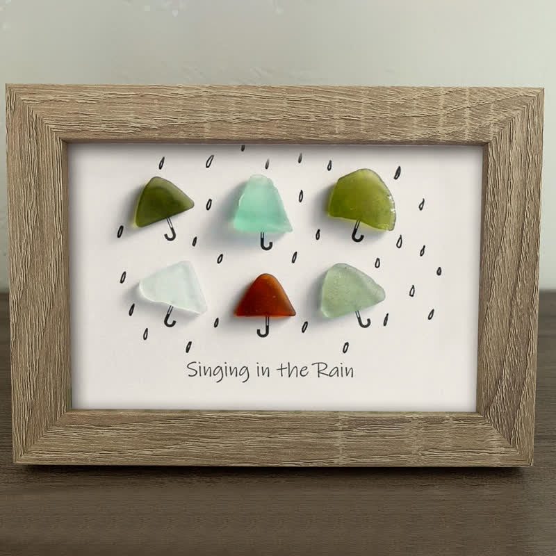 "Singing in the Rain" Umbrella Sea Glass Framed Art - image 9