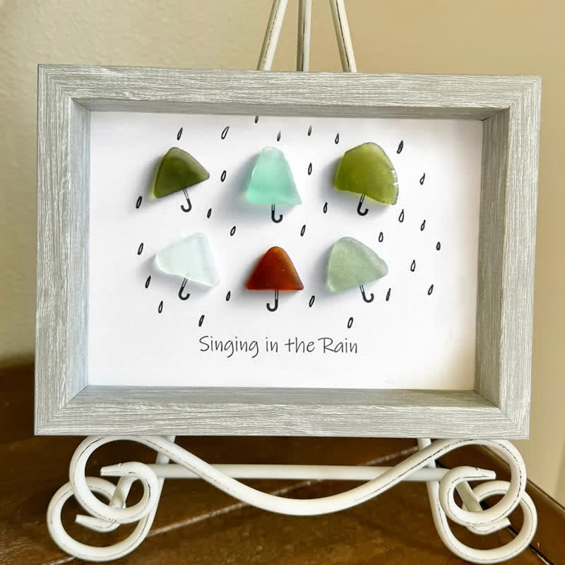 "Singing in the Rain" Umbrella Sea Glass Framed Art - image 8