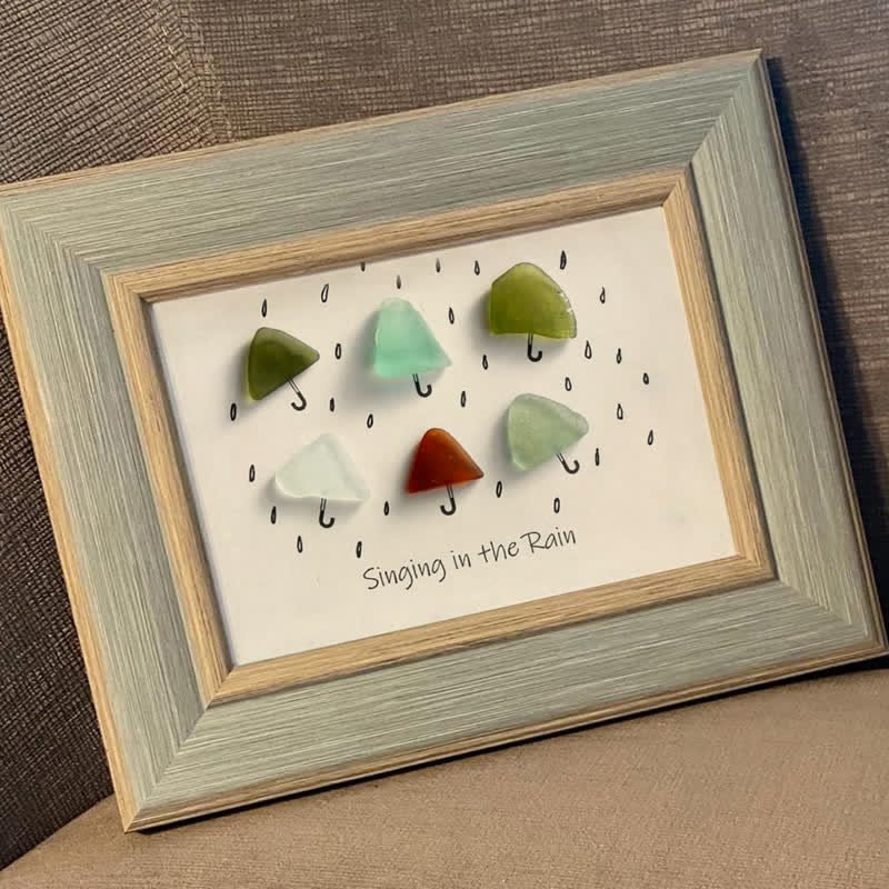 "Singing in the Rain" Umbrella Sea Glass Framed Art - image 10