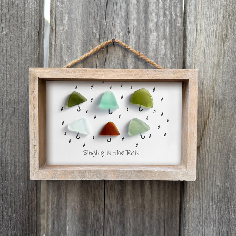 "Singing in the Rain" Umbrella Sea Glass Framed Art - image 11