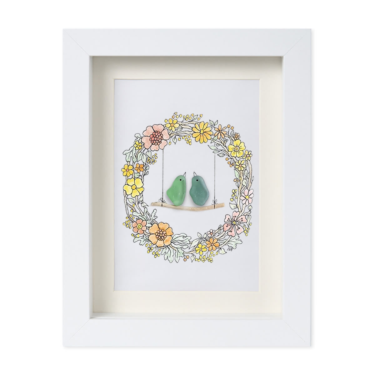 Birds On The Swing Sea Glass Framed Art - White - 8" X 6" - image 13